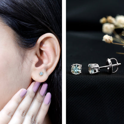 0.5 Carat Genuine Aquamarine Solitaire Stud Earrings in Double Claw Prong Setting