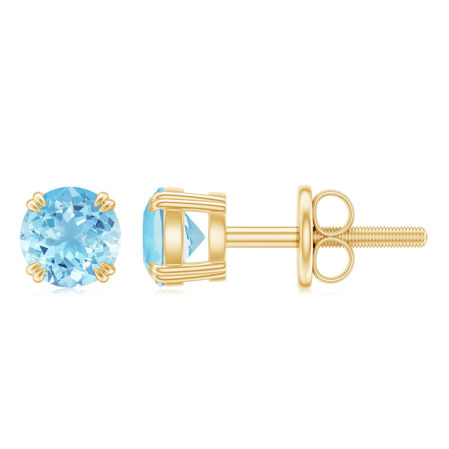 0.5 Carat Genuine Aquamarine Solitaire Stud Earrings in Double Claw Prong Setting