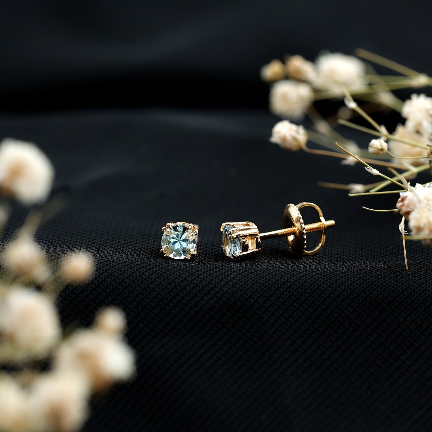 0.5 Carat Genuine Aquamarine Solitaire Stud Earrings in Double Claw Prong Setting