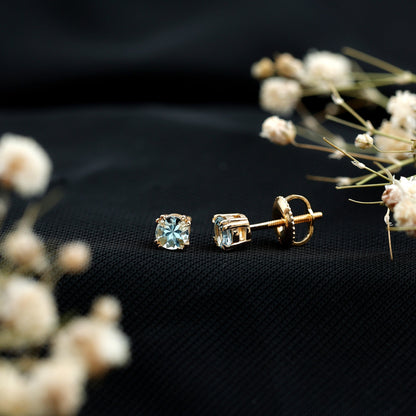 0.5 Carat Genuine Aquamarine Solitaire Stud Earrings in Double Claw Prong Setting