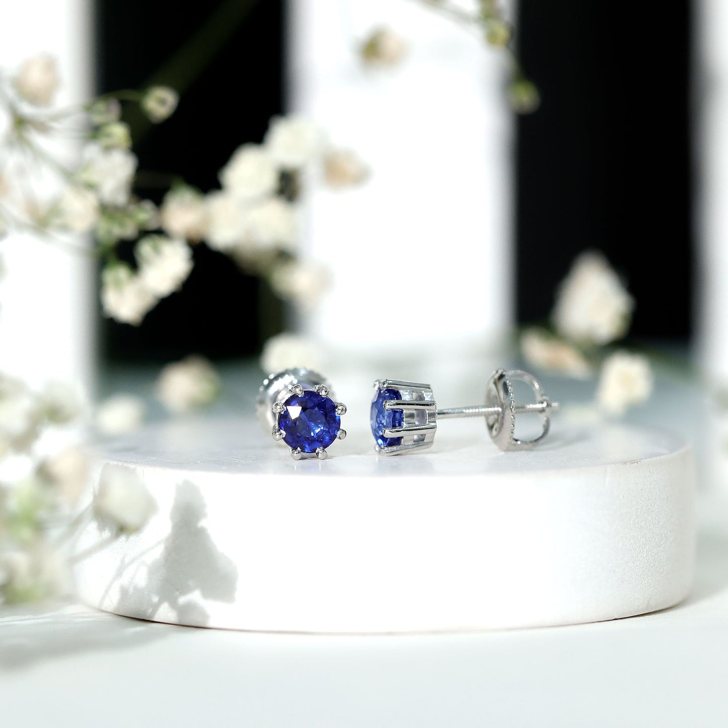 Natural 1.9 Carat Blue Sapphire Solitaire Stud Earrings