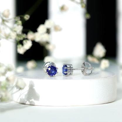 Natural 1.9 Carat Blue Sapphire Solitaire Stud Earrings
