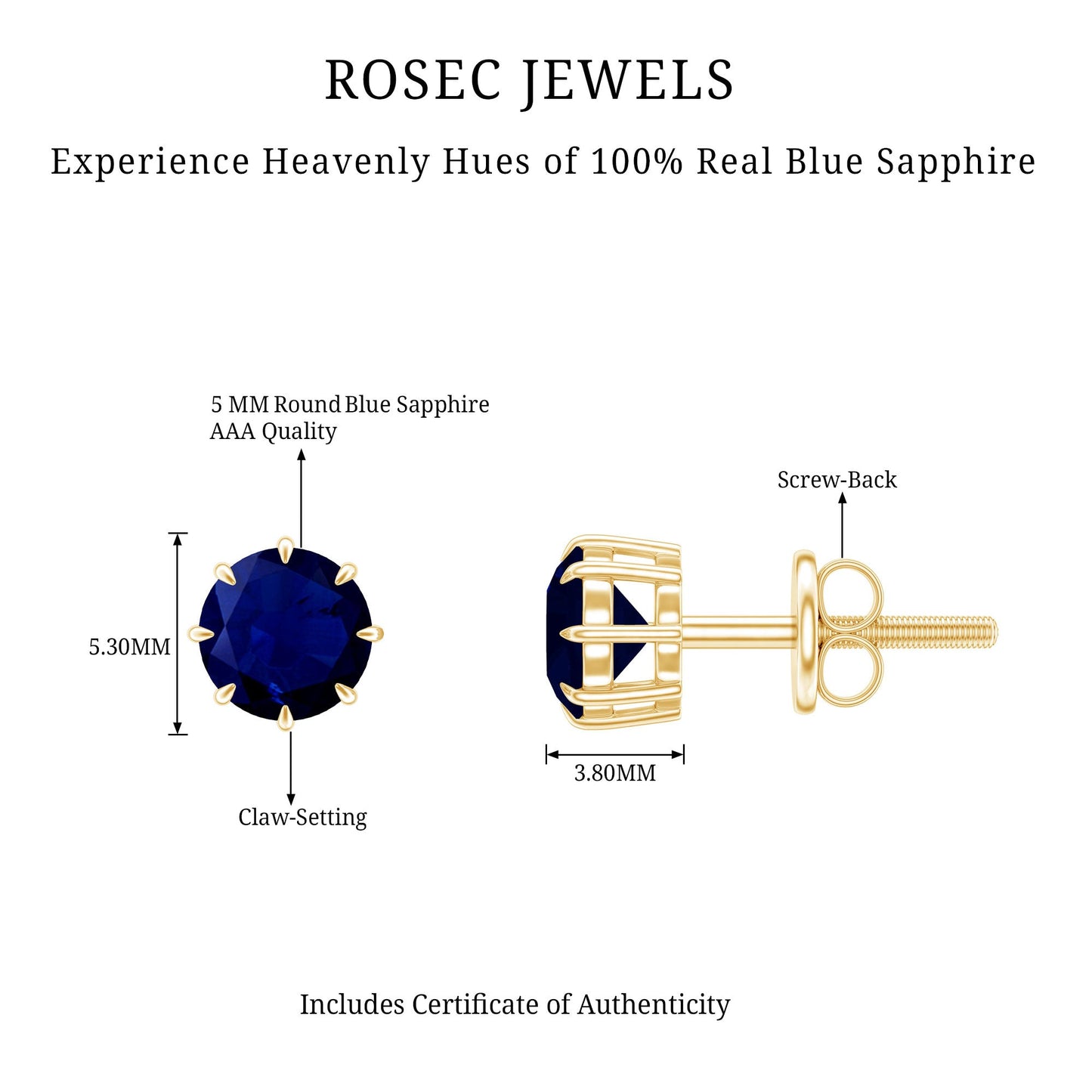 Natural 1.9 Carat Blue Sapphire Solitaire Stud Earrings