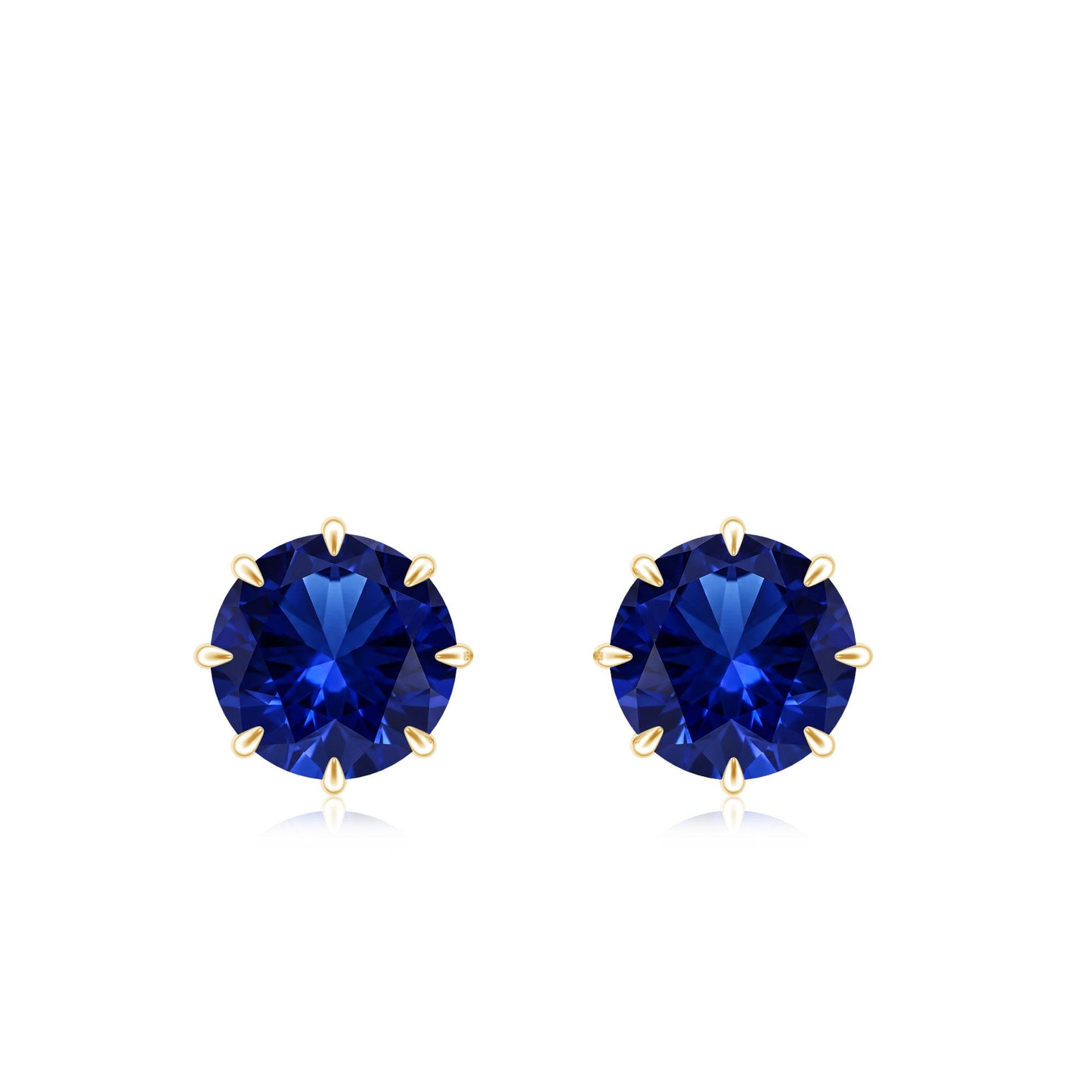 Lab Created Round Blue Sapphire Solitaire Stud Earrings in Claw Setting