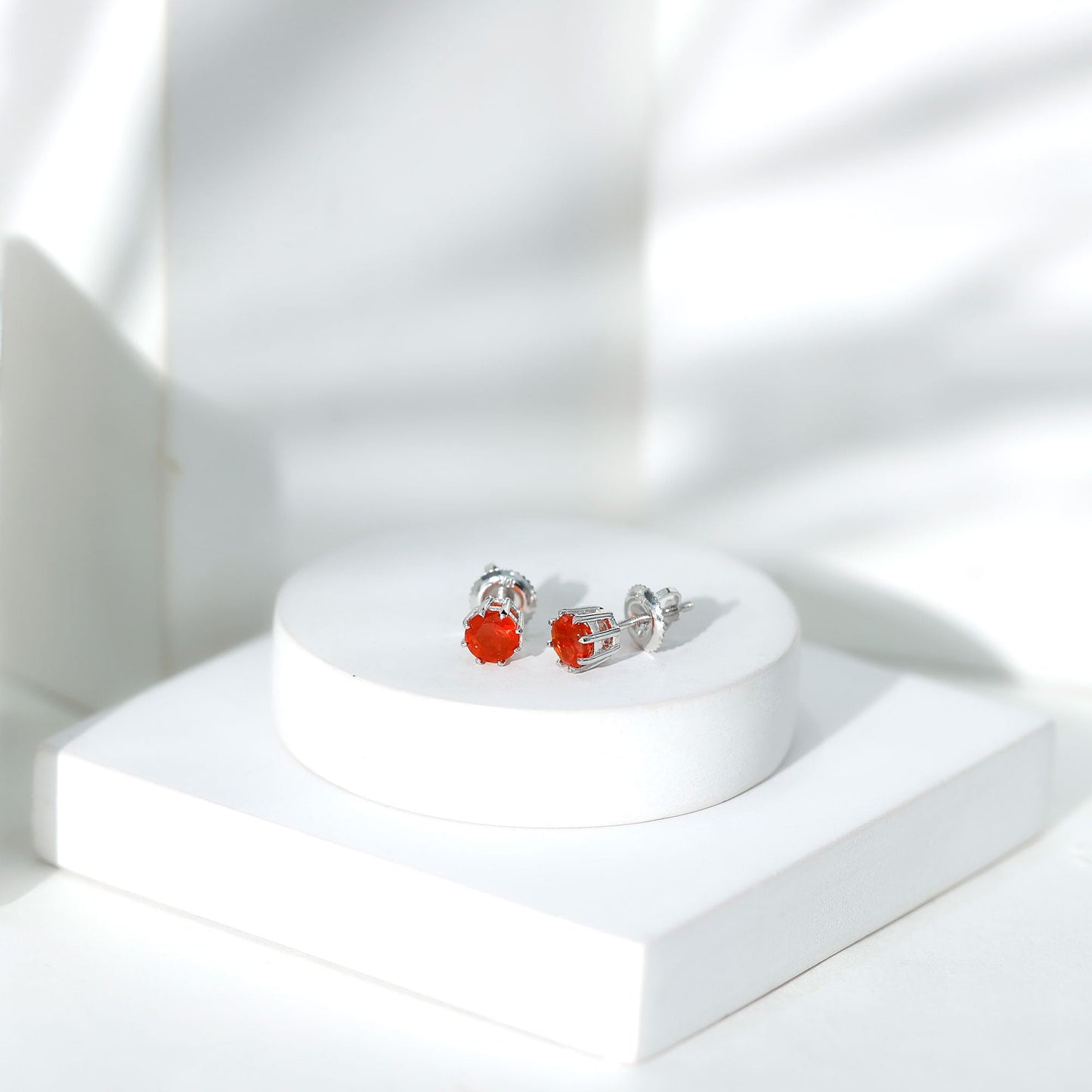 Natural Fire Opal Solitaire Stud Earrings for Women