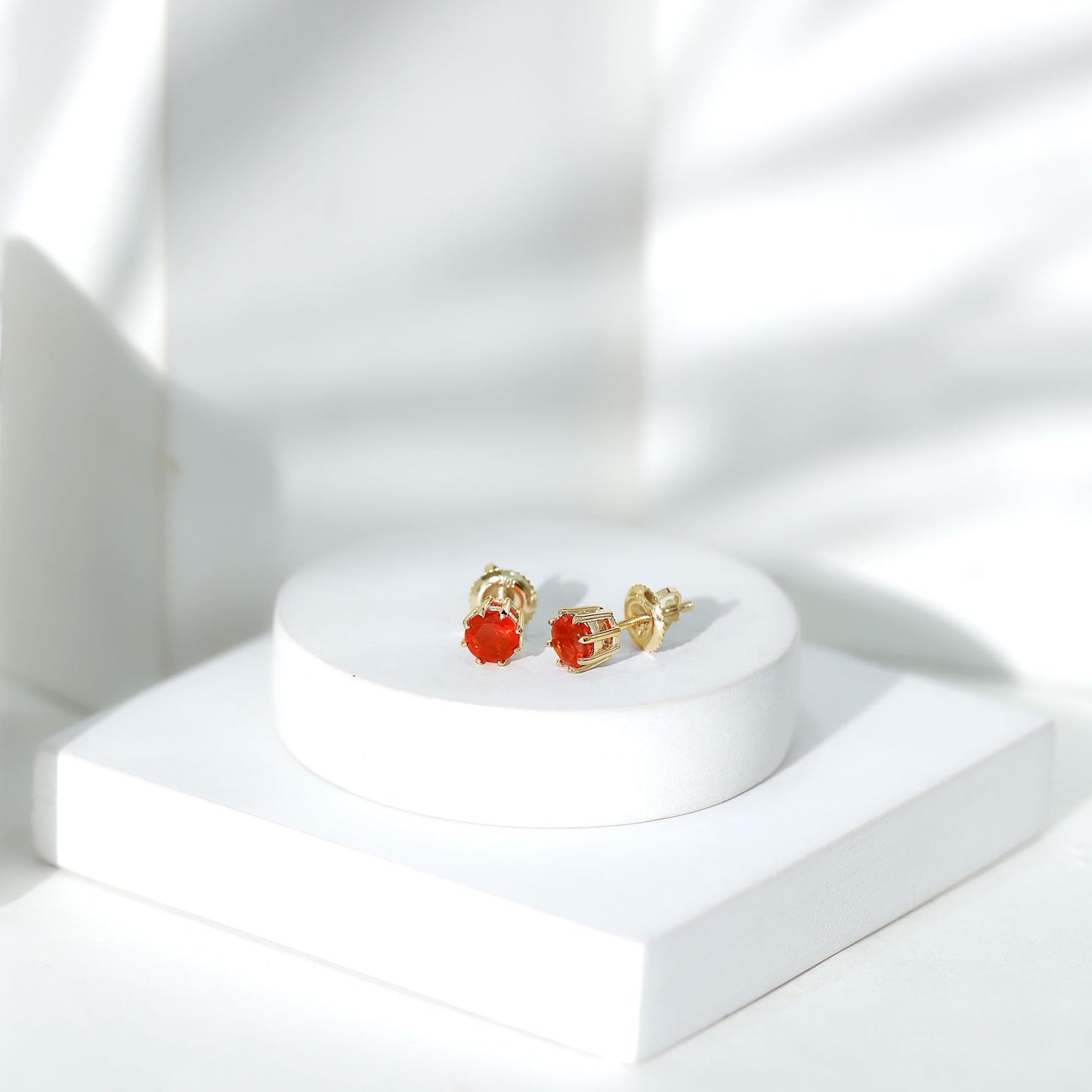 Natural Fire Opal Solitaire Stud Earrings for Women