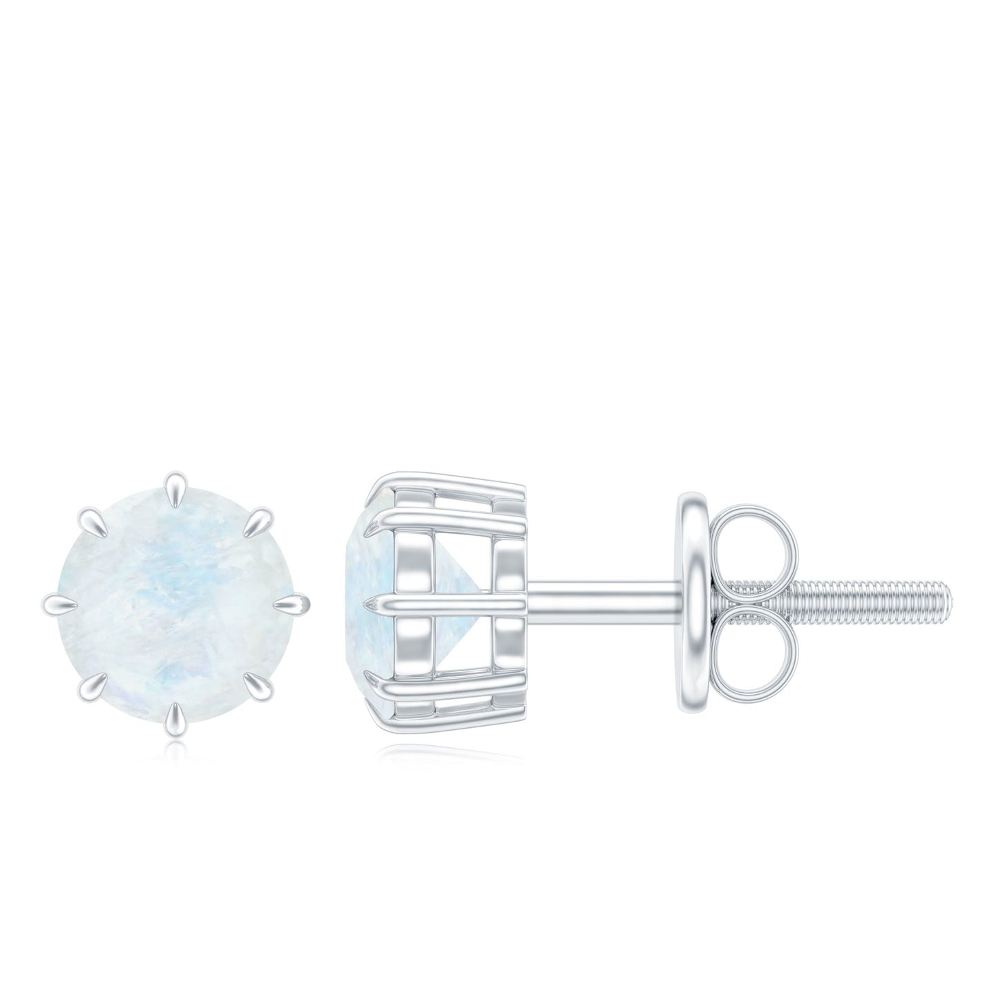 Real 0.7 Carat Moonstone Stud Earrings with Screw Back