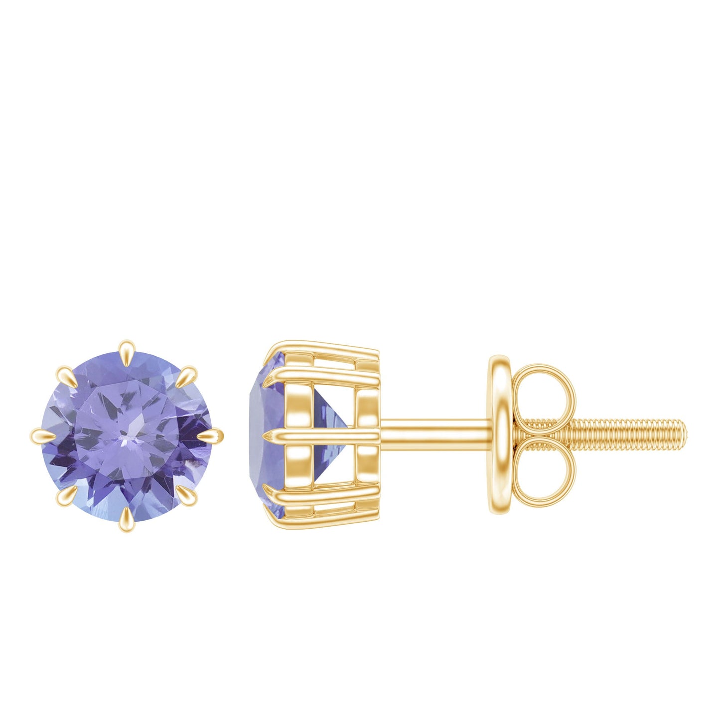 1 Carat Natural Tanzanite Round Stud Earrings for Women