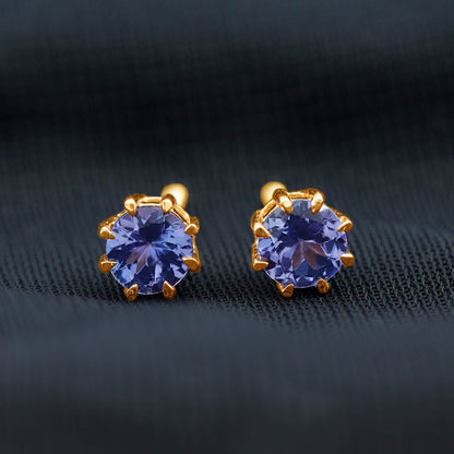1 Carat Natural Tanzanite Round Stud Earrings for Women