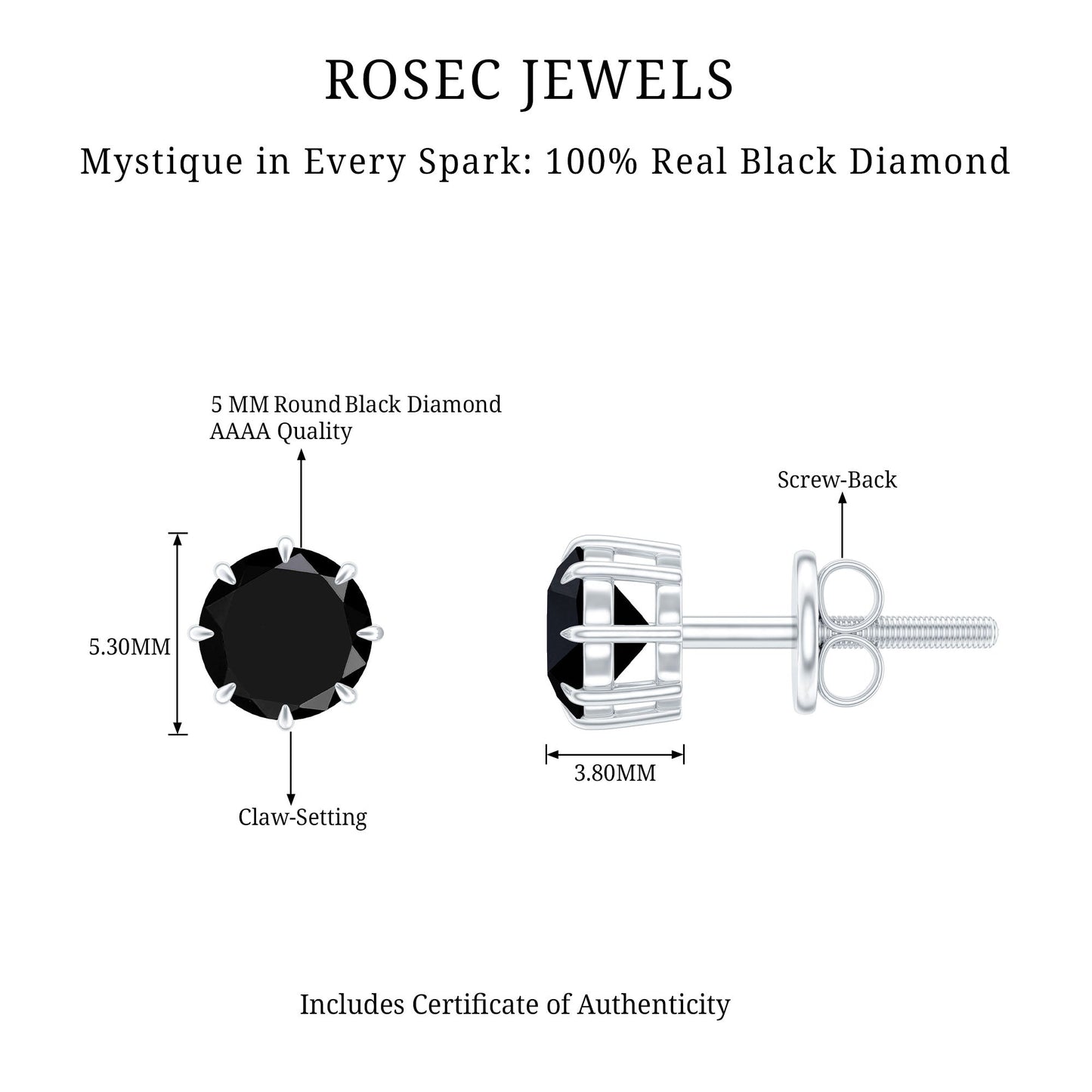 Solitaire 1.6 Carat Lab Created Black Diamond Stud Earrings