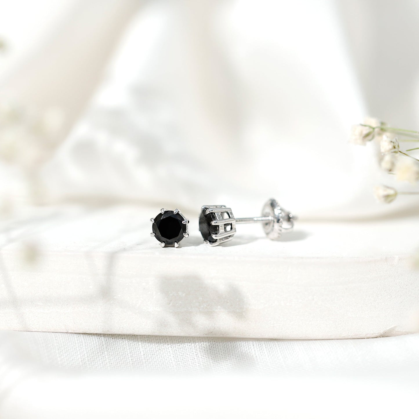 Solitaire 1.6 Carat Lab Created Black Diamond Stud Earrings