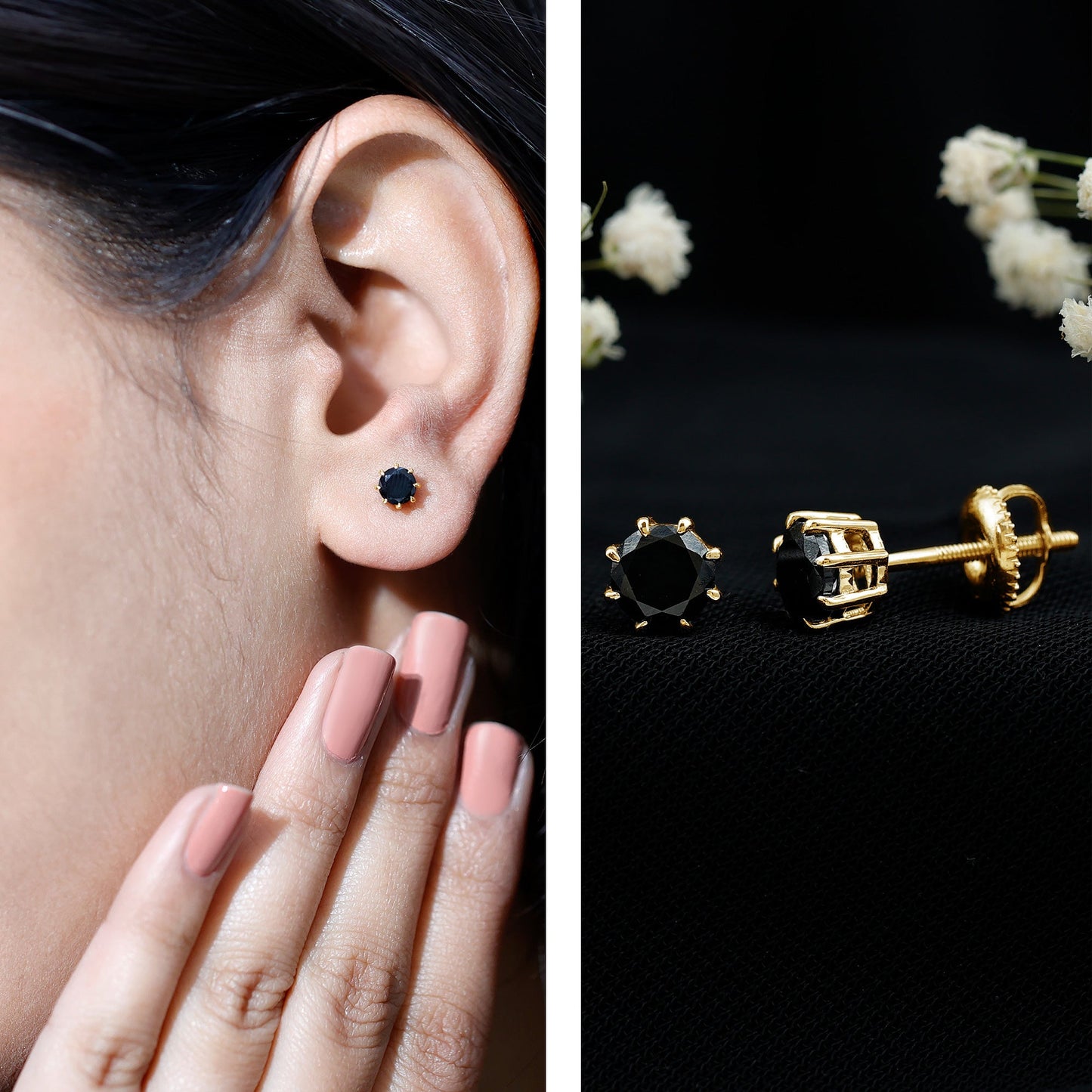 Solitaire 1.6 Carat Lab Created Black Diamond Stud Earrings