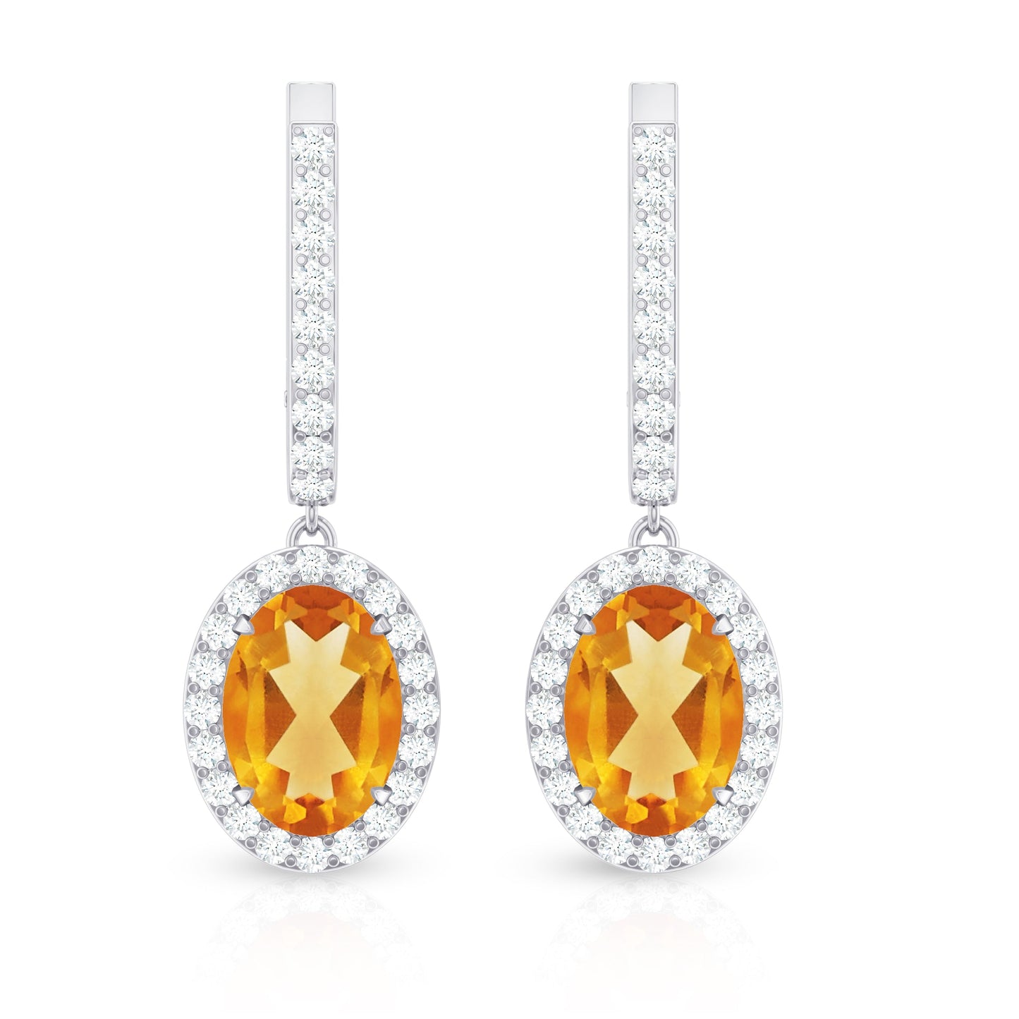 Genuine 2.2 Carat Oval Citrine Drop Earrings with Latch Back