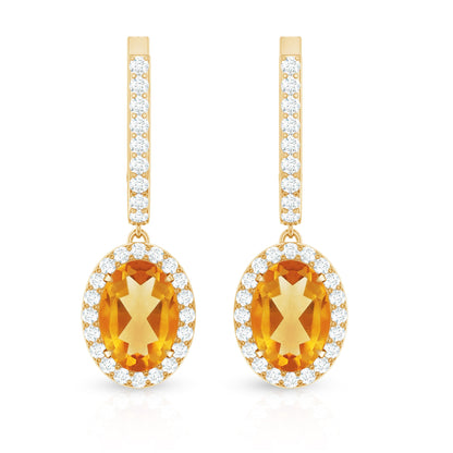 Genuine 2.2 Carat Oval Citrine Drop Earrings with Latch Back