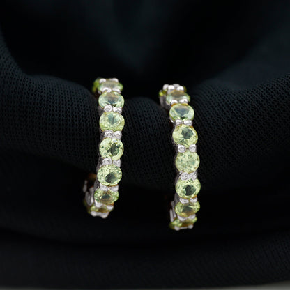 Natural Round Shape Peridot Hoop Earrings For Women
