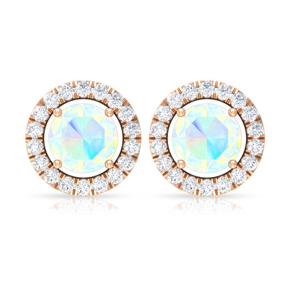 Round Ethiopian Opal and Diamond Halo Stud Earrings