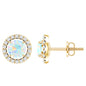 Round Ethiopian Opal and Diamond Halo Stud Earrings