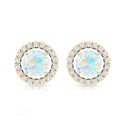 Round Ethiopian Opal and Diamond Halo Stud Earrings