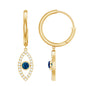 Real London Blue Topaz and Diamond Evil Eye Hoop Earrings