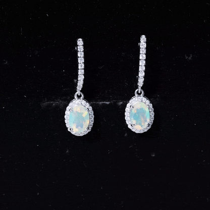 Natural Ethiopian Opal Hoop Drop Earrings with Diamond