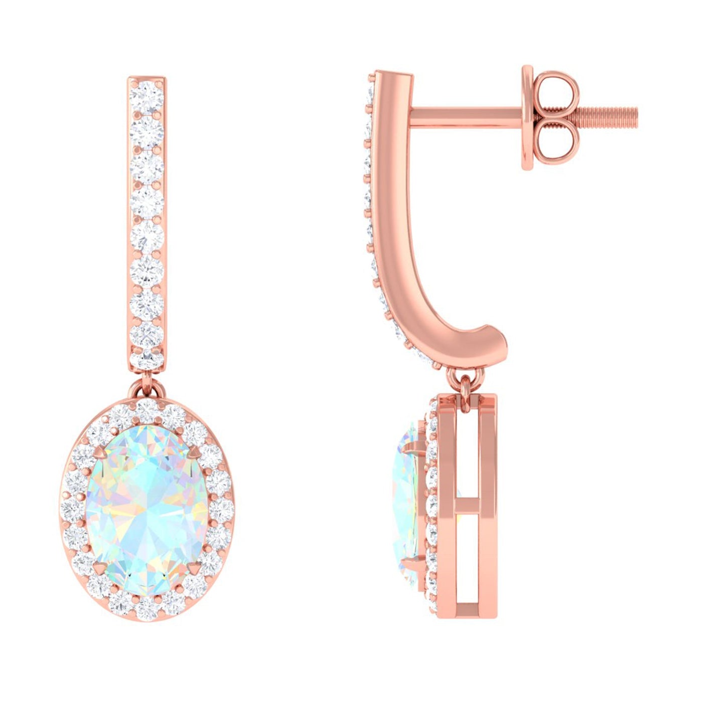Natural Ethiopian Opal Hoop Drop Earrings with Diamond