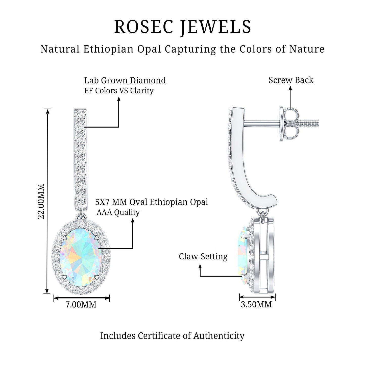 Natural Ethiopian Opal Hoop Drop Earrings with Diamond