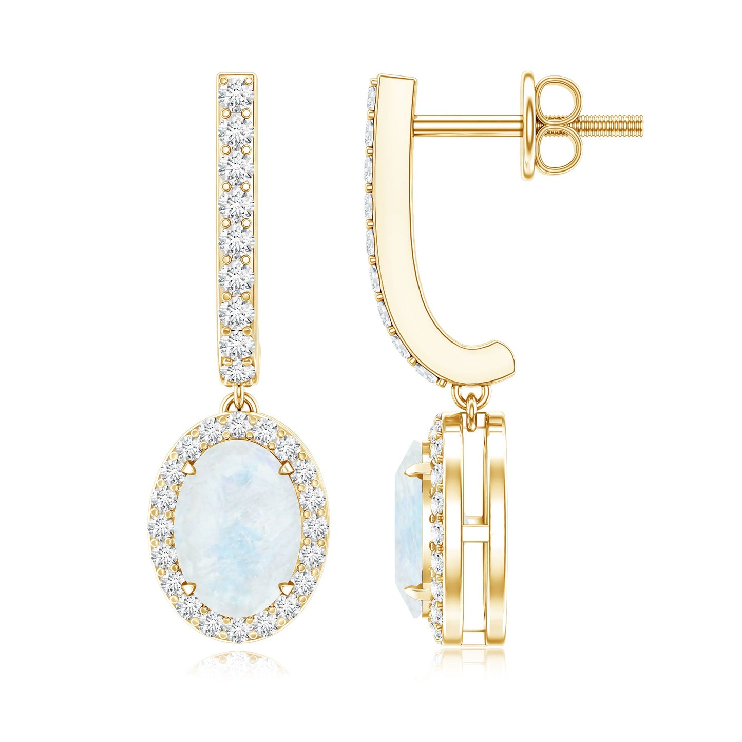 Genuine 1.2 Carat Oval Moonstone Drop Hoop Earrings with Diamond