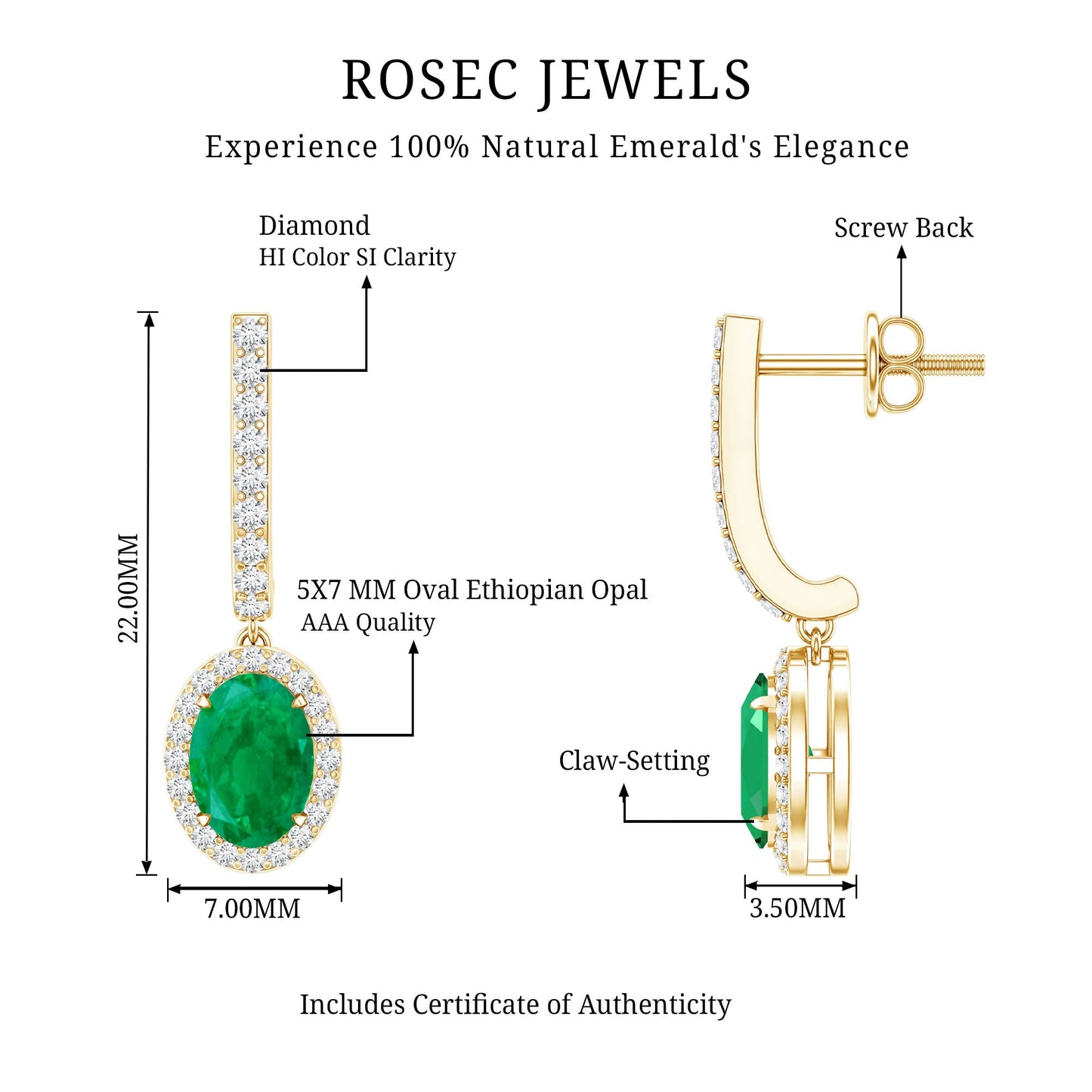 Oval Shape Emerald Hoop Drop Earrings with Diamond Halo