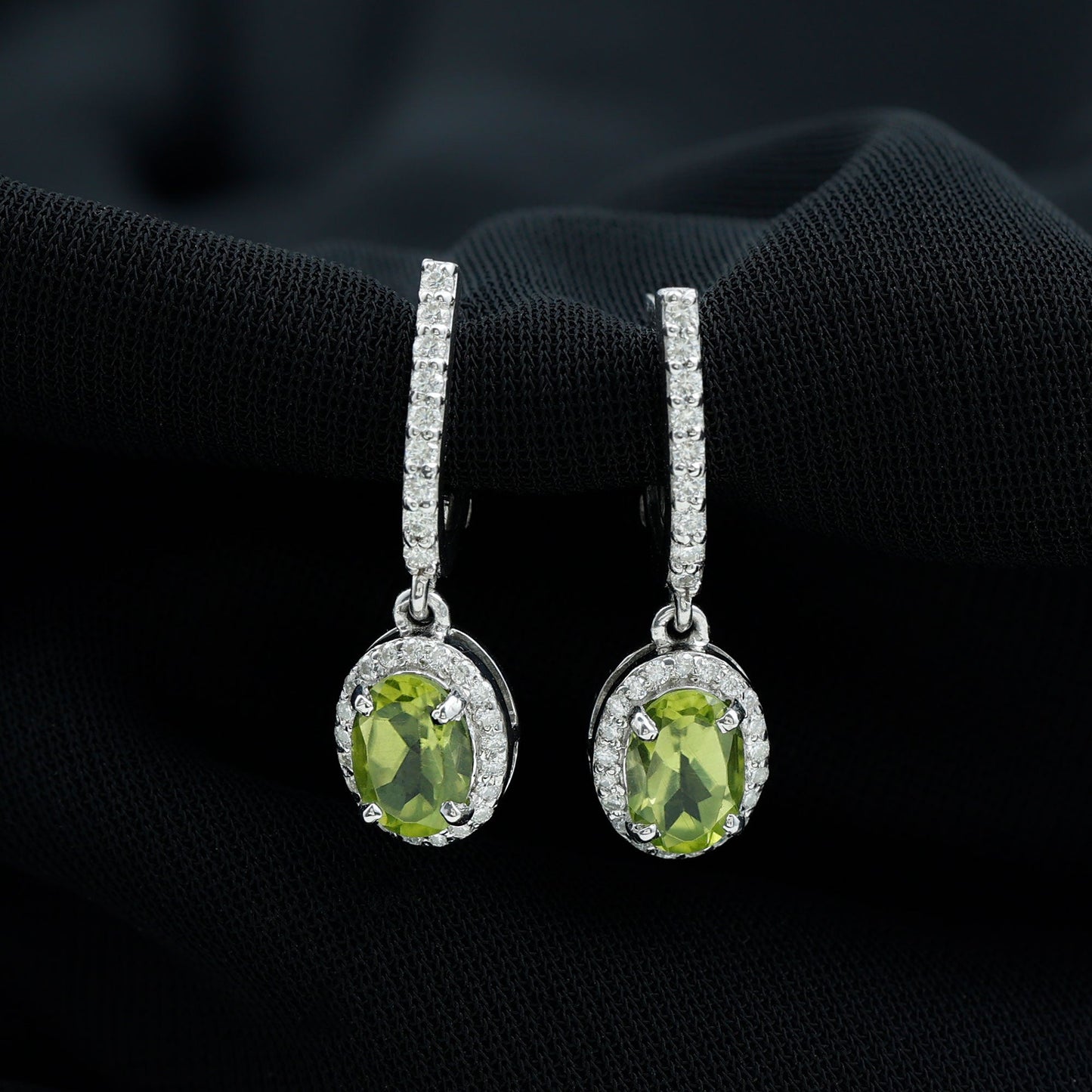 2.2 Carat Claw Set Peridot and Moissanite Drop Hoop Earrings