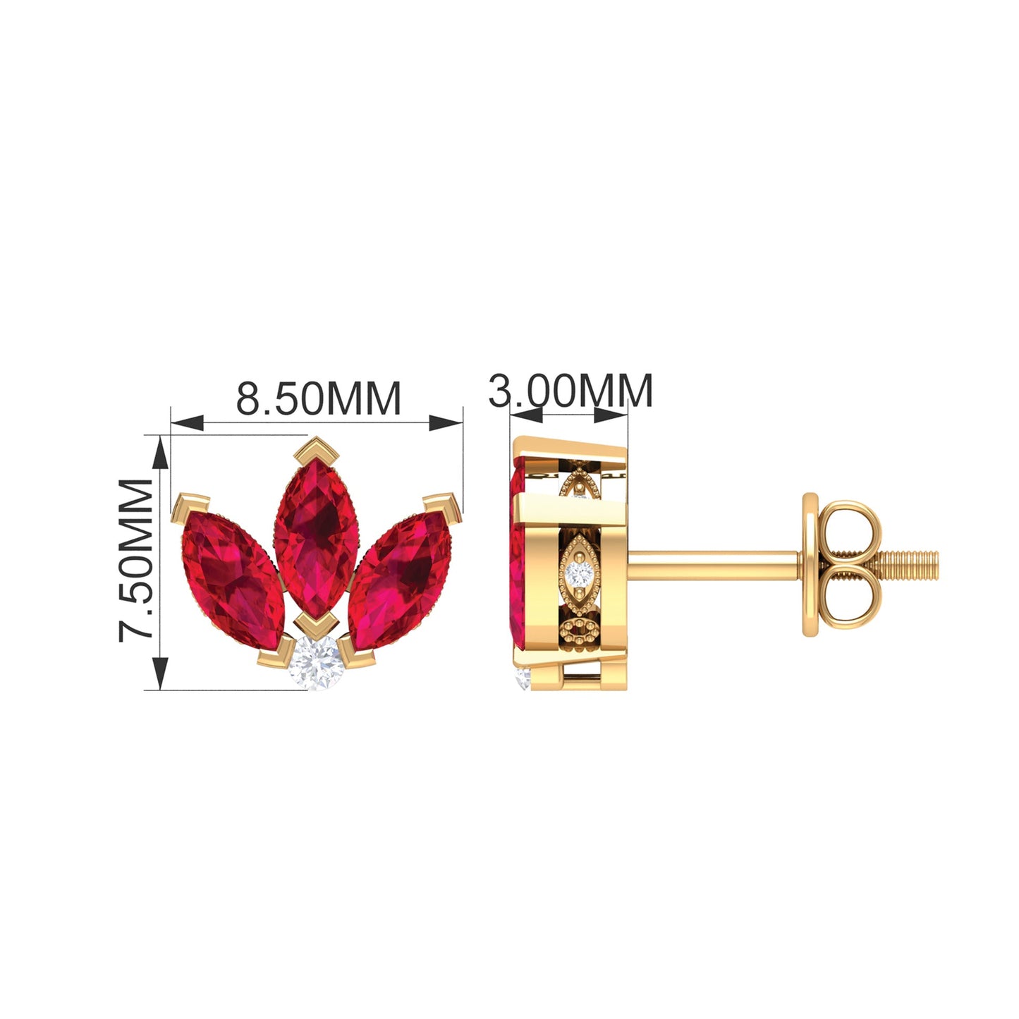 Lab Created Ruby Lotus Stud Earrings with Diamond