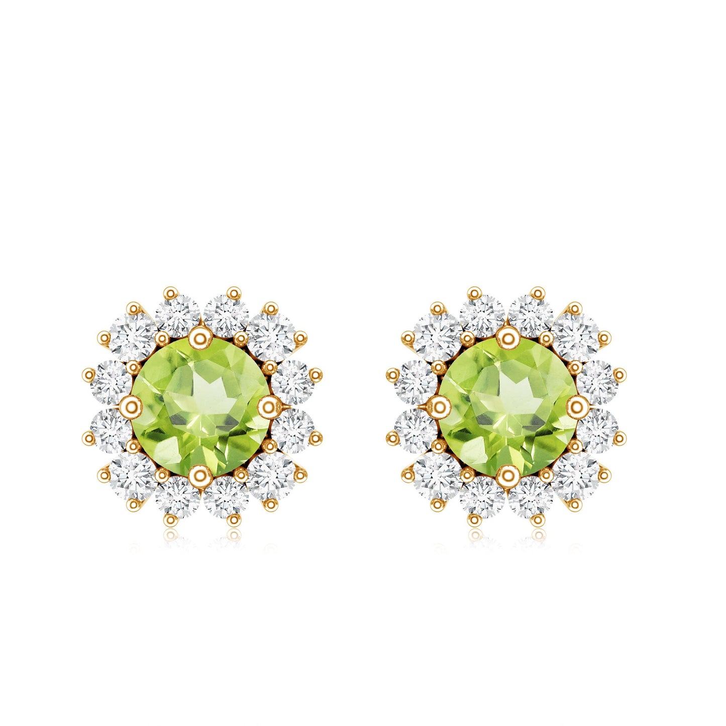 Natural 1 Carat Peridot Earrings with Diamond Halo for Women