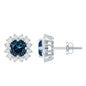 Real London Blue Topaz and Diamond Halo Stud Earrings