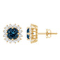 Real London Blue Topaz and Diamond Halo Stud Earrings