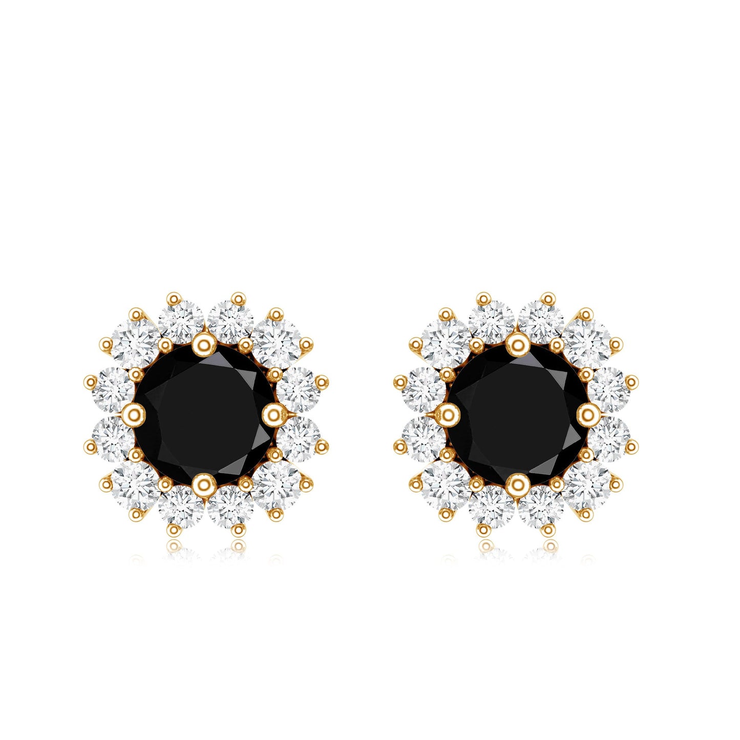 Natural Black Spinel Diamond Stud Earrings with Screw Back