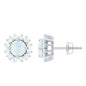 Genuine 0.7 Carat Moonstone Stud Earrings with Diamond Halo
