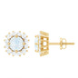 Genuine 0.7 Carat Moonstone Stud Earrings with Diamond Halo
