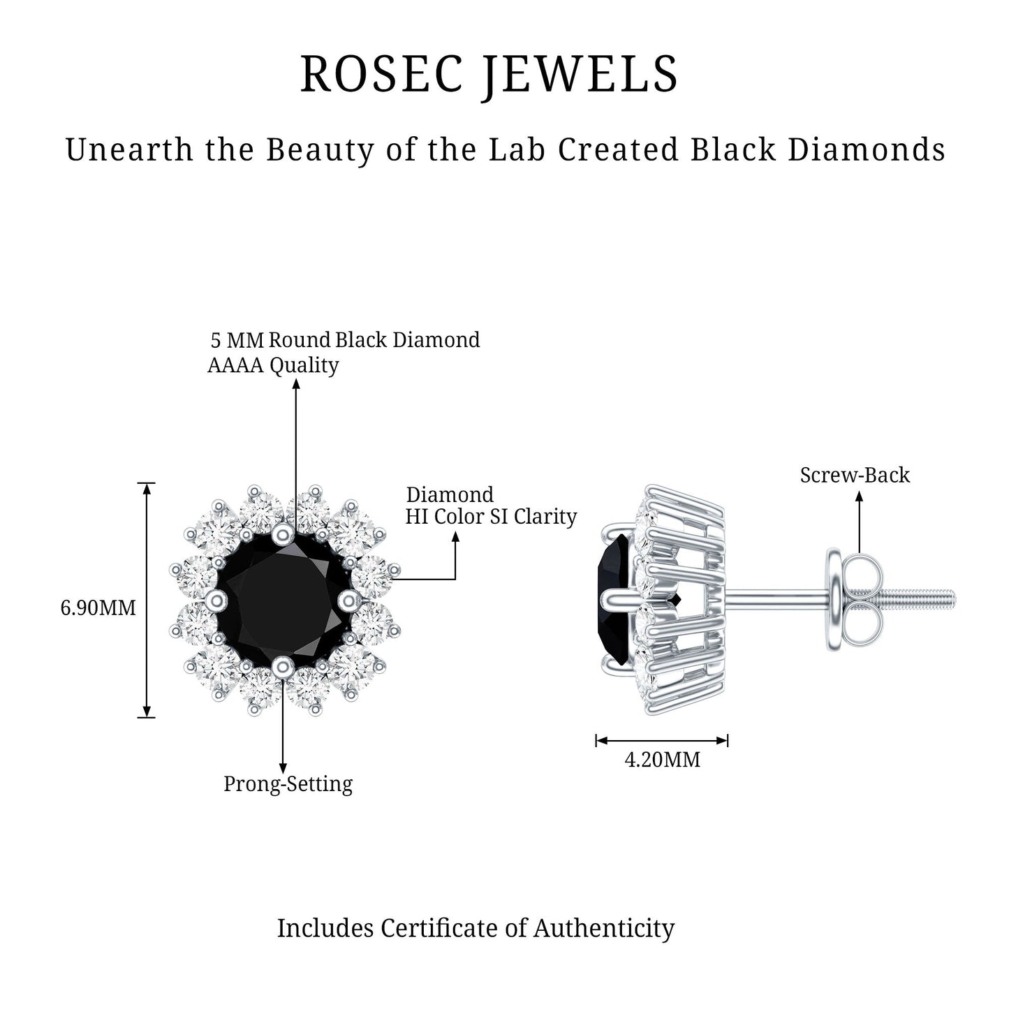 Round Lab Created Black and White Diamond Halo Stud Earrings