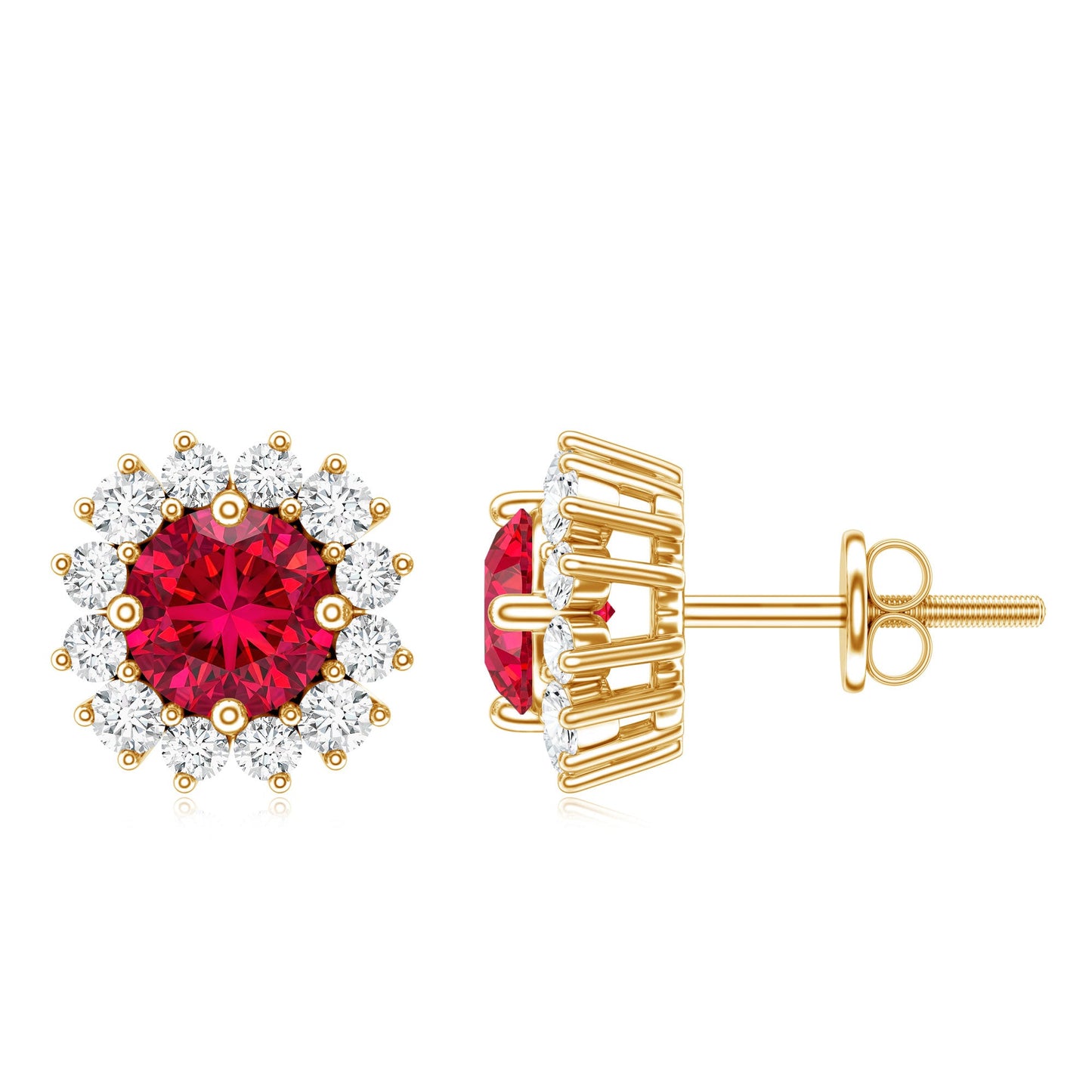 Lab Created Ruby and Diamond Everyday Stud Earrings for Women