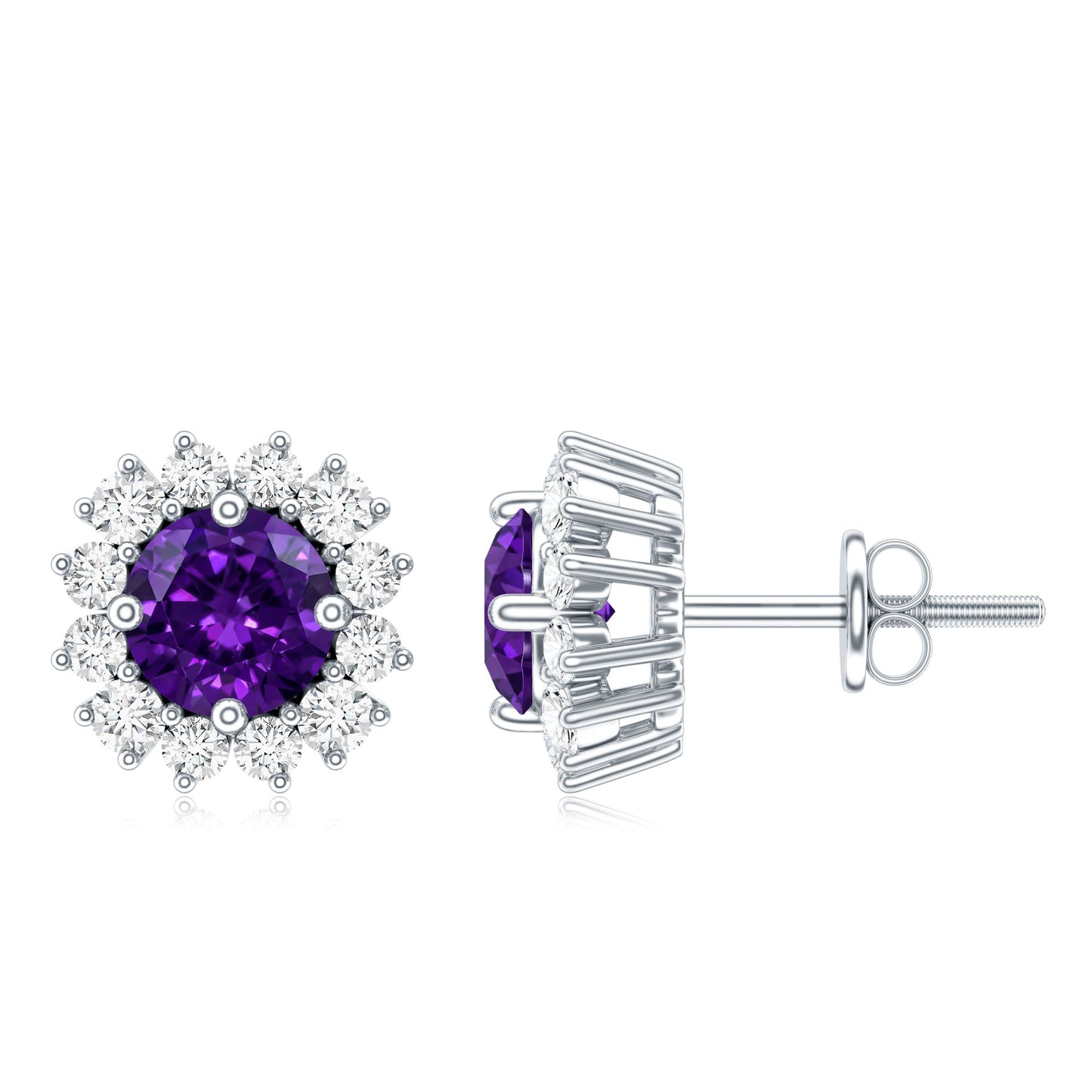 Classic Amethyst Stud Earrings with Diamond Halo