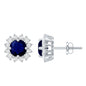 Genuine Blue Sapphire Diamond Earrings with Screw Back