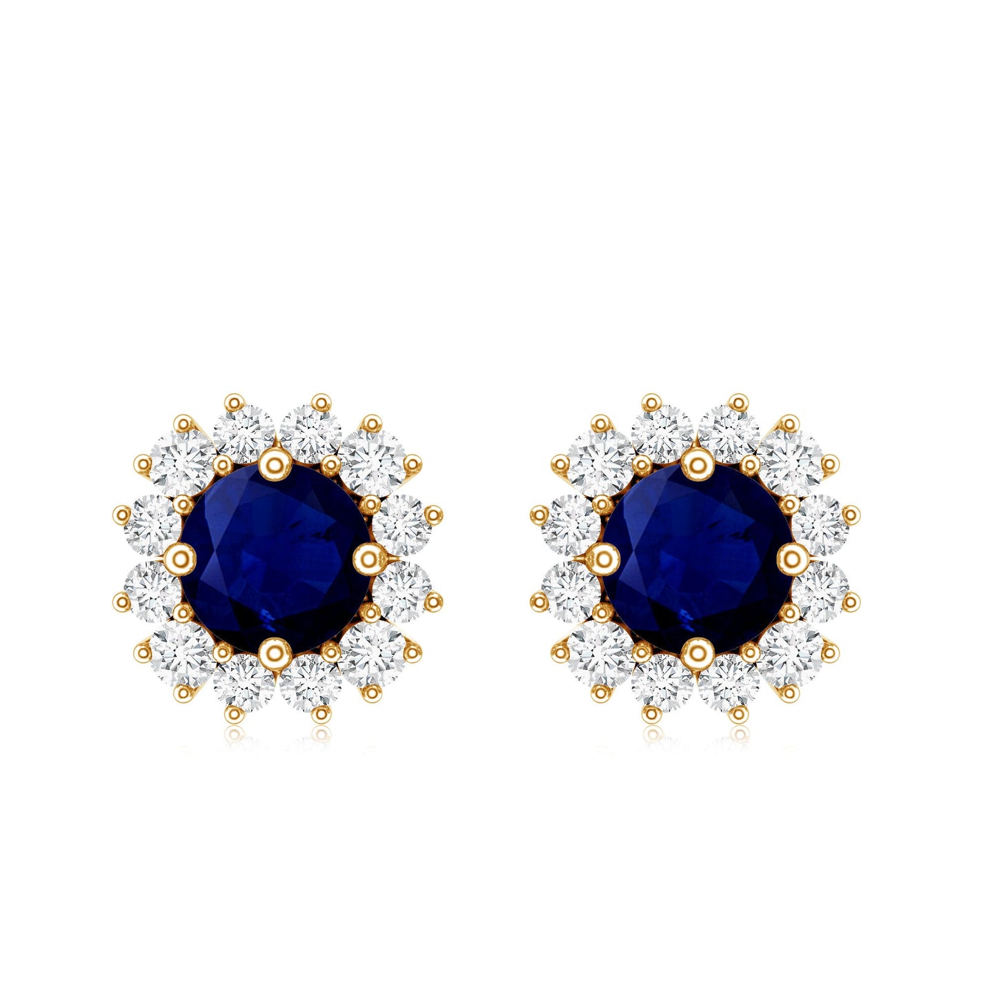 Genuine Blue Sapphire Diamond Earrings with Screw Back