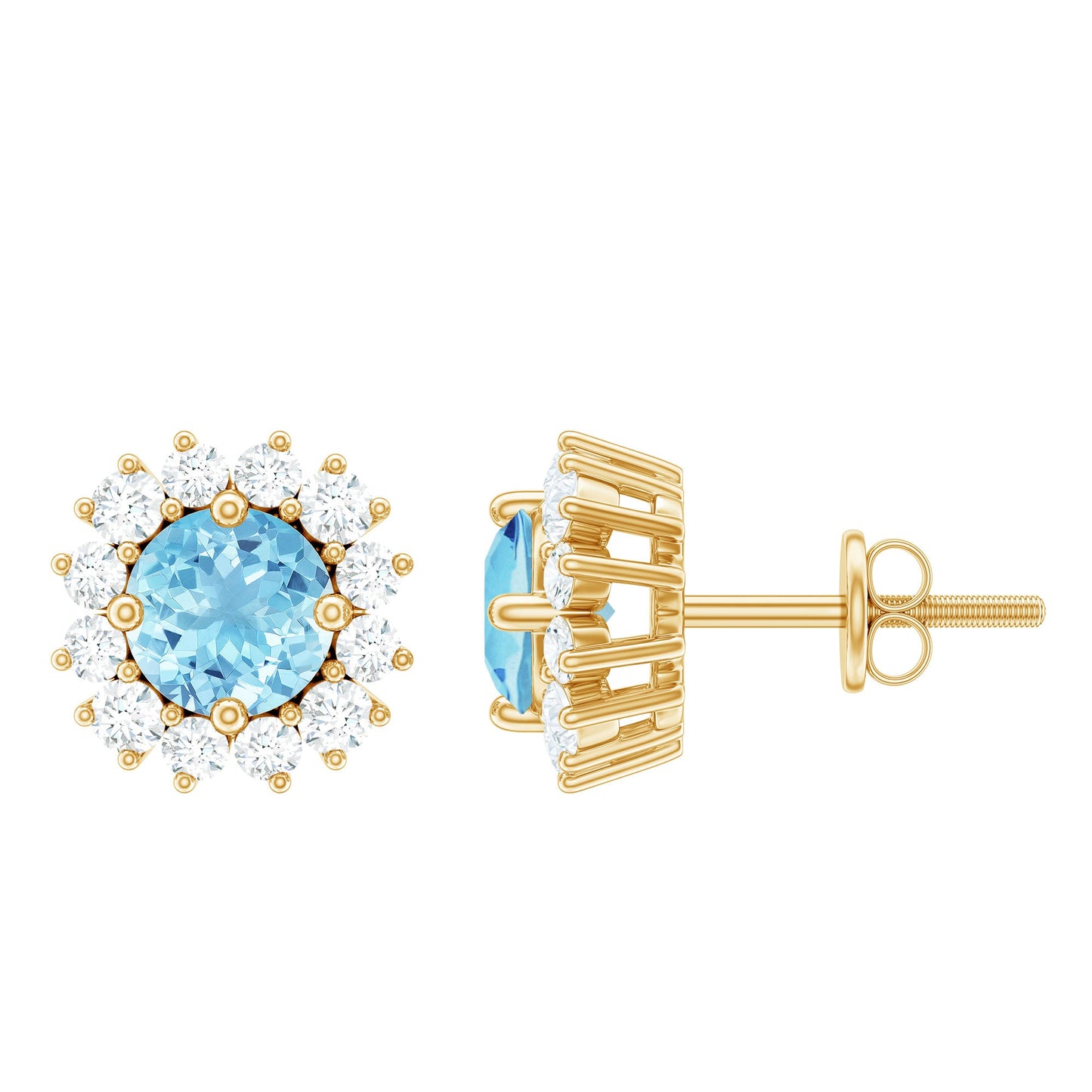 Certified Aquamarine and Diamond Halo Stud Earrings