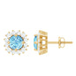 Certified Aquamarine and Diamond Halo Stud Earrings