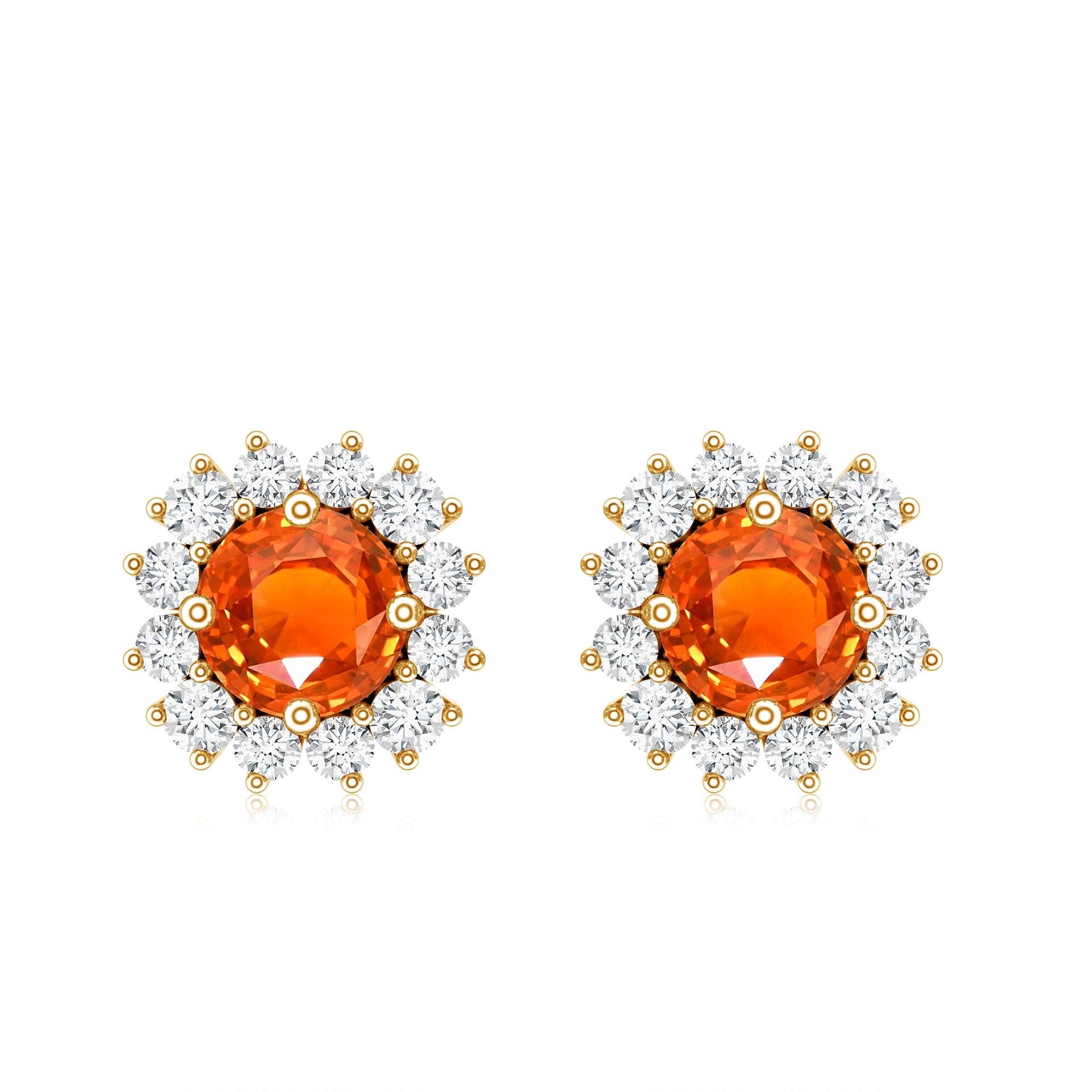 Lab Created Orange Sapphire and Diamond Stud Earrings