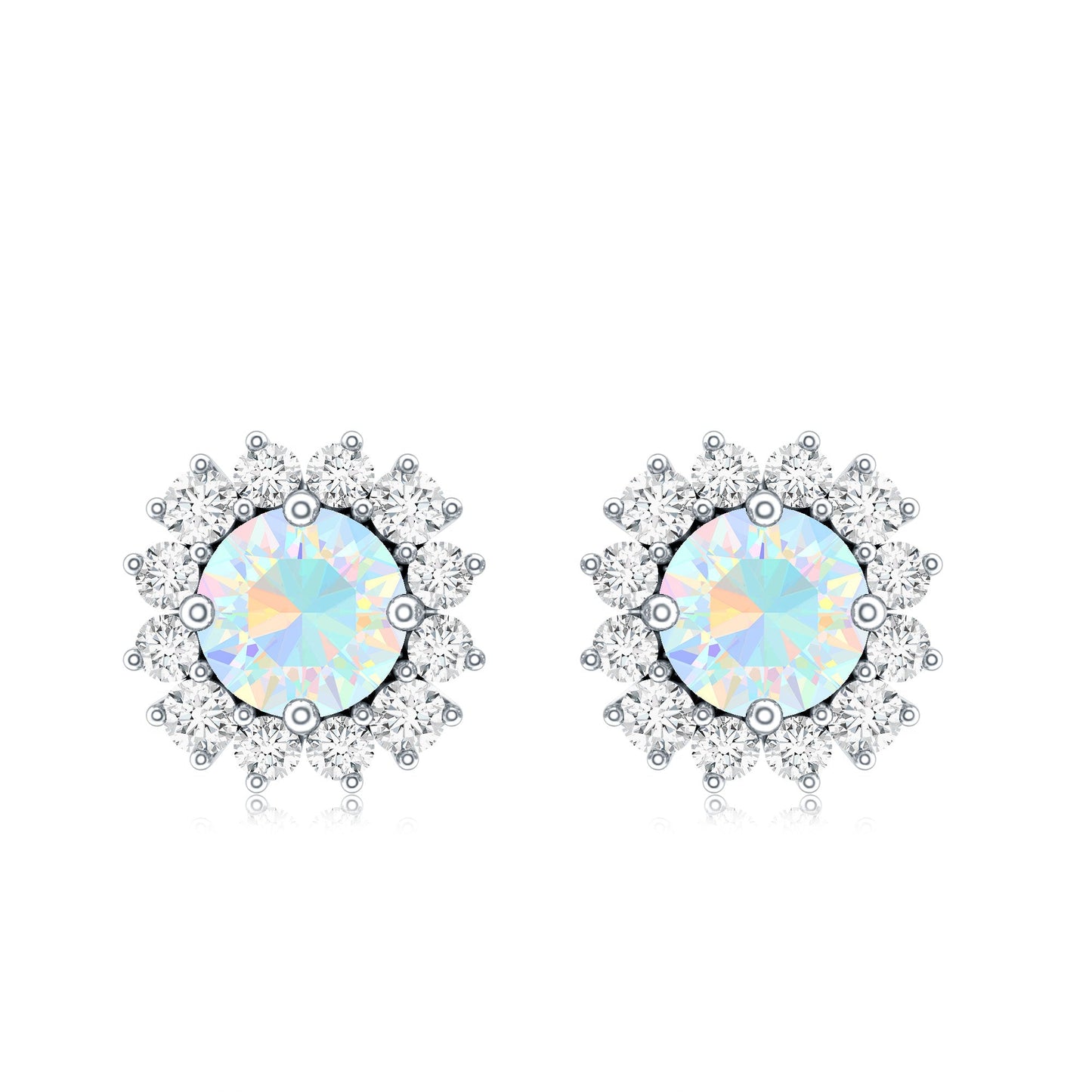 1 CT Ethiopian Opal and Diamond Halo Stud Earrings