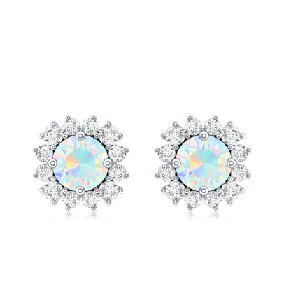 1 CT Ethiopian Opal and Diamond Halo Stud Earrings