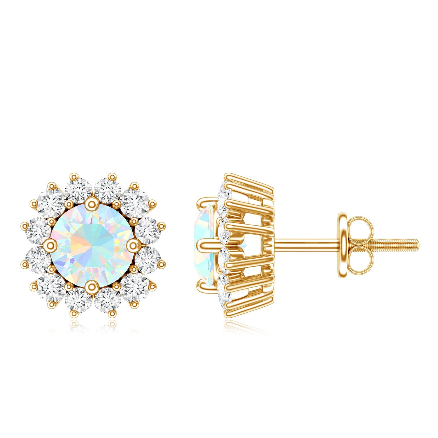 1 CT Ethiopian Opal and Diamond Halo Stud Earrings