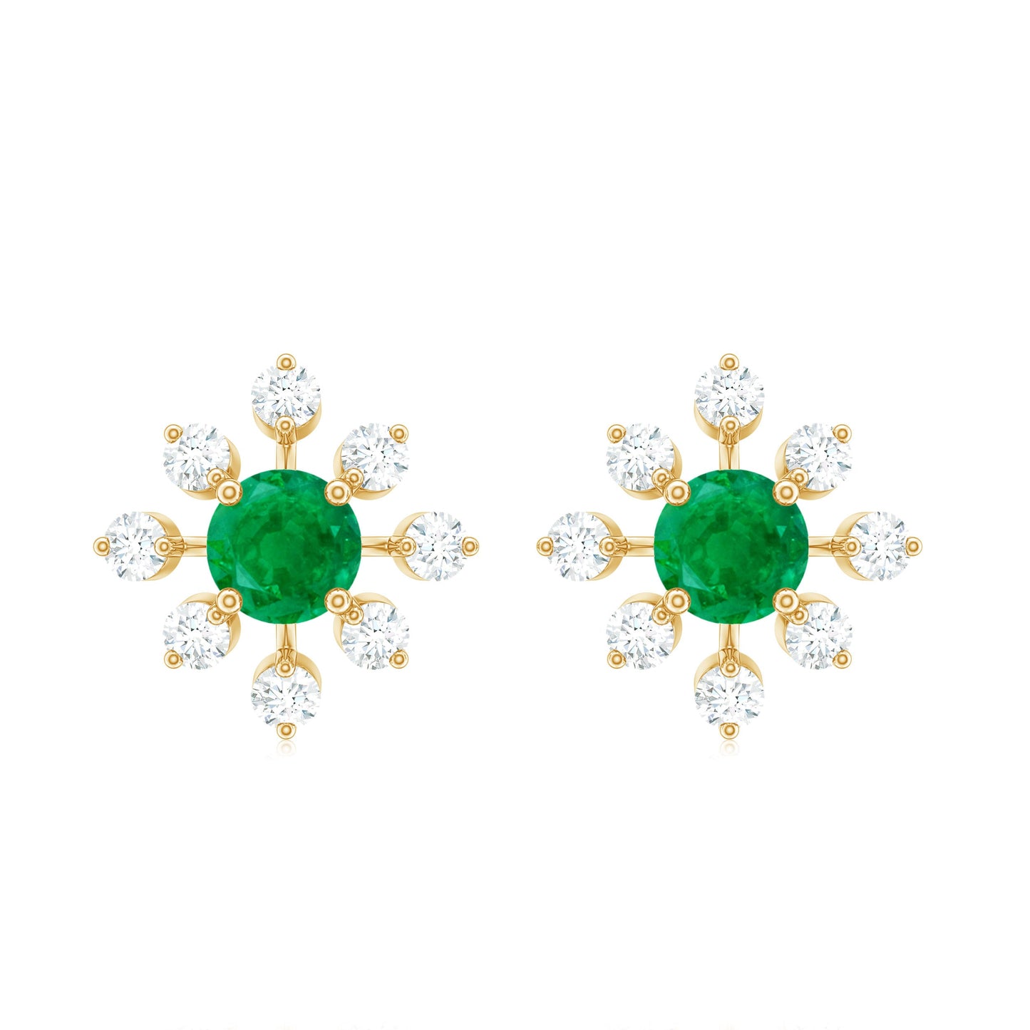 Natural Emerald Diamond Flower Earrings with Certificate