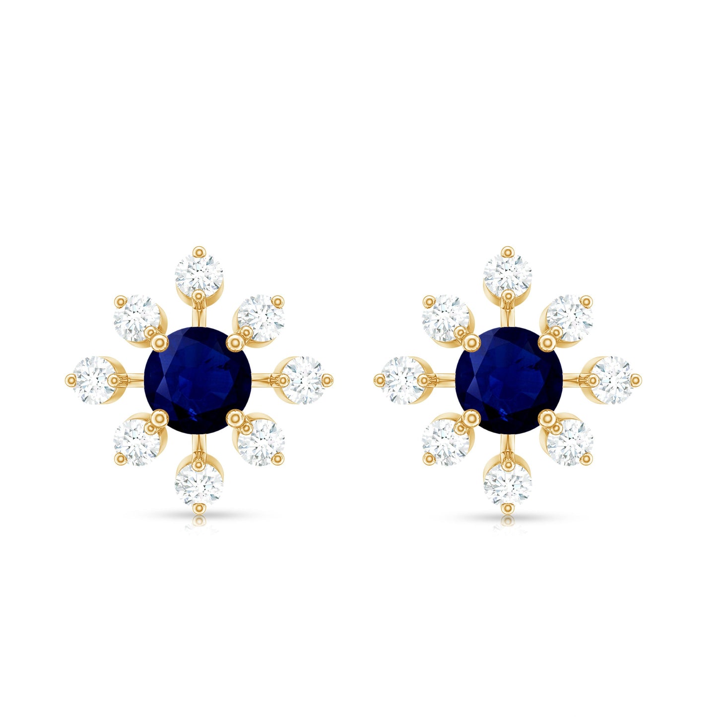 Real Blue Sapphire Snowflake Earrings with Diamond