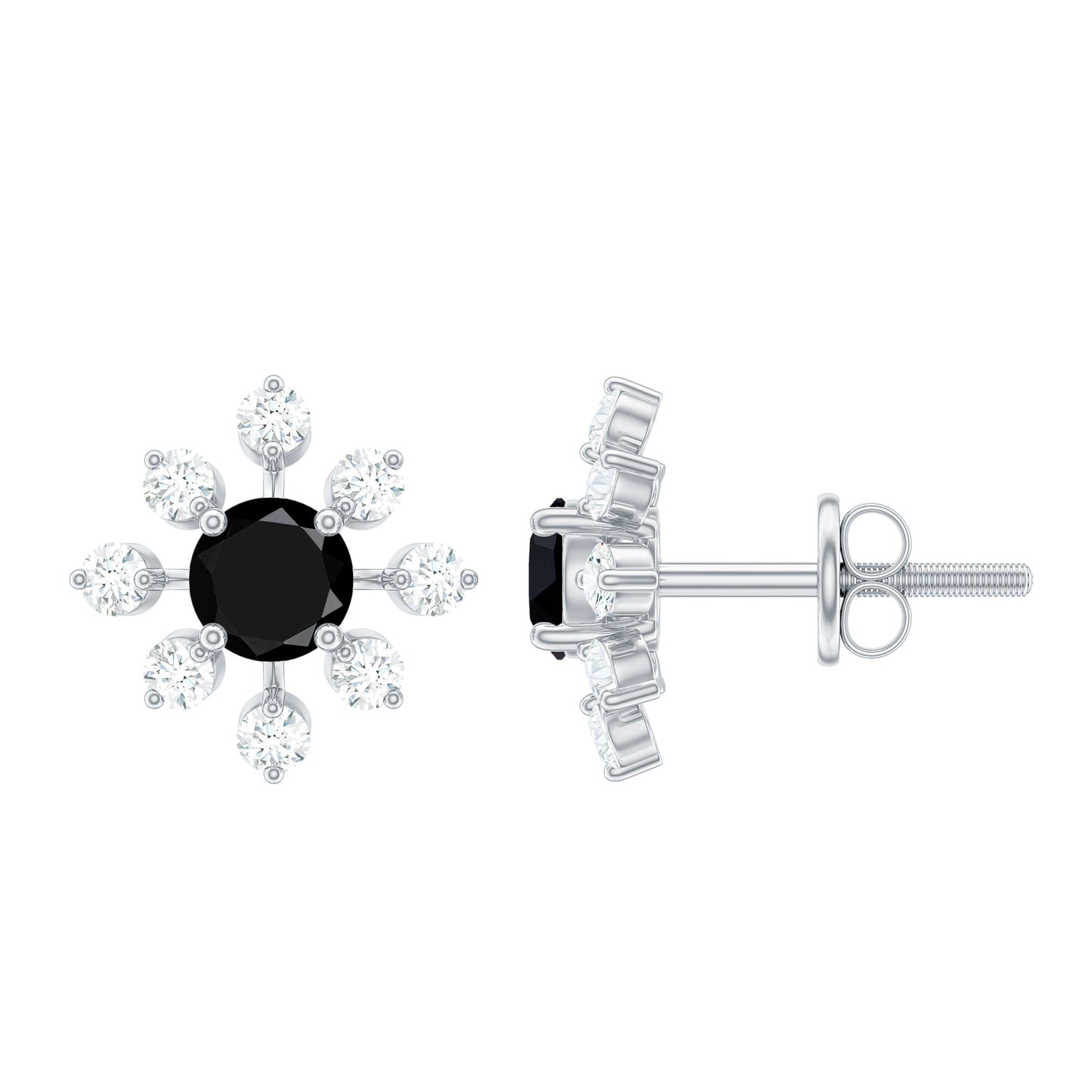 Lab Created Black and White Diamond Flower Stud Earrings